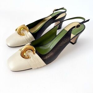 GUCCI | Usagi Half Moon Slingback Pumps Black Cream EU 40